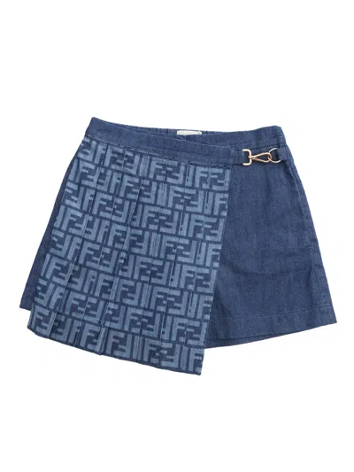 Fendi Kids' Denim Ff Skirt In Blue
