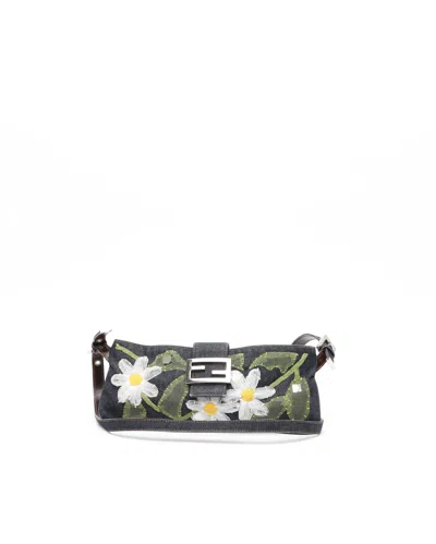 Fendi Denim Floral Baguette Bag
