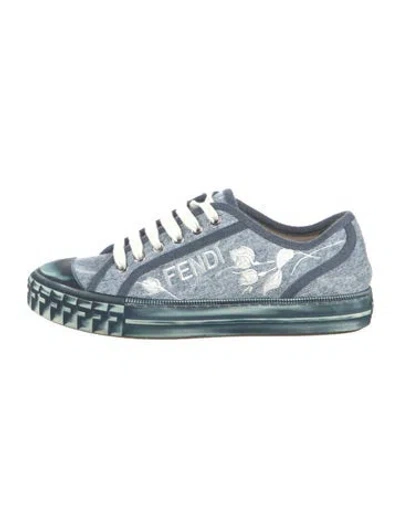 Pre-owned Fendi Denim Floral Print Athletic Sneakers In Blue