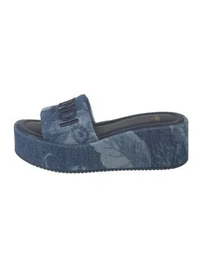 Pre-owned Fendi Denim Floral Print Slides In Blue