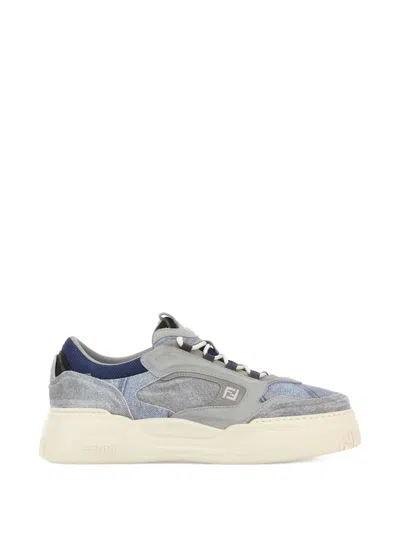 Fendi Denim Force Sneakers Round Toe Panels In Blue