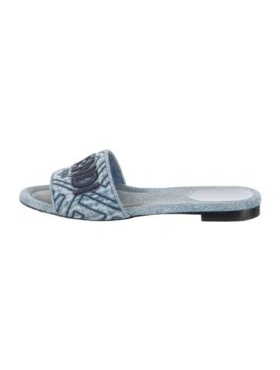 Pre-owned Fendi Denim Graphic Print Slides In Blue