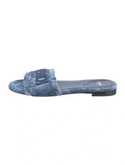 Pre-owned Fendi Denim Graphic Print Slides In Blue