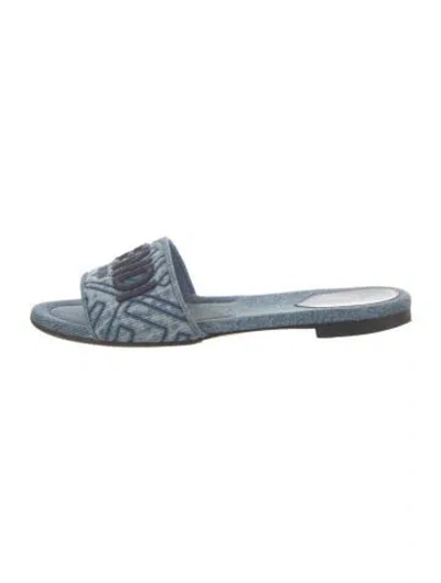 Pre-owned Fendi Denim Graphic Print Slides In Blue