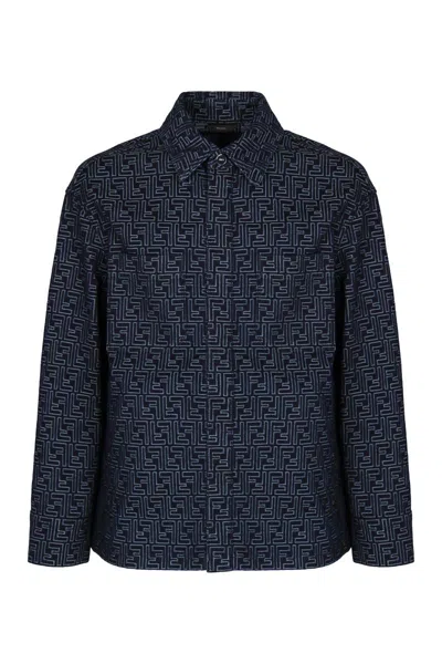 Fendi Giubbino In Denim Ricamato Uomo In Blue
