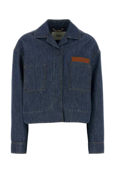 Fendi Denim Overshirt Jacket In Blue