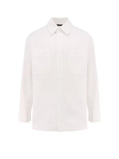 Fendi Denim Jacket With Stitched Profiles And Ff Logo In White