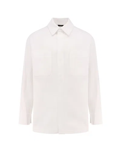 Fendi Denim Jacket With Stitched Profiles And Ff Logo In White