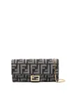 Fendi Denim-effect Ff Jacquard Baguette Continental Wallet With Chain In Gray