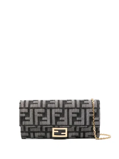 Fendi Denim Logo Clutch In Blue