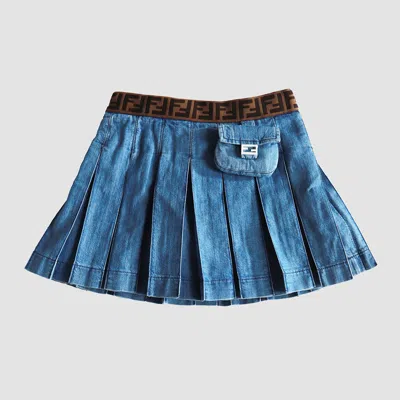 Fendi Kids' Denim Mini Skirt In Dark Blue