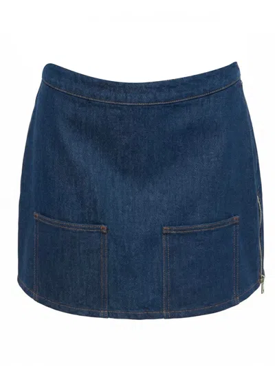 Fendi Denim Mini Skirt Reverse Ff In Neutral
