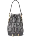 Fendi Women Mini Denim Effect Ff Jacquard Mon Tresor Bucket Bag In Gray