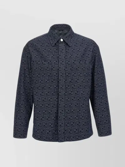 FENDI DENIM OVERSHIRT LONG SLEEVES ALL-OVER PATTERN