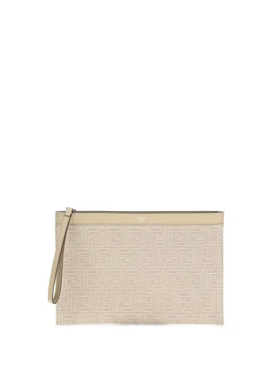 Fendi Denim Pouch In Neutral