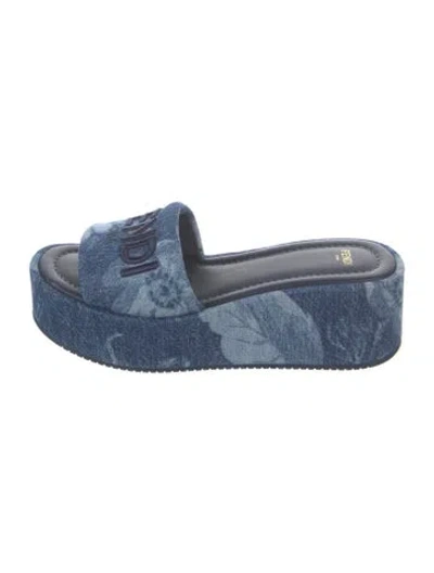 Pre-owned Fendi Denim Printed Slides In Blue