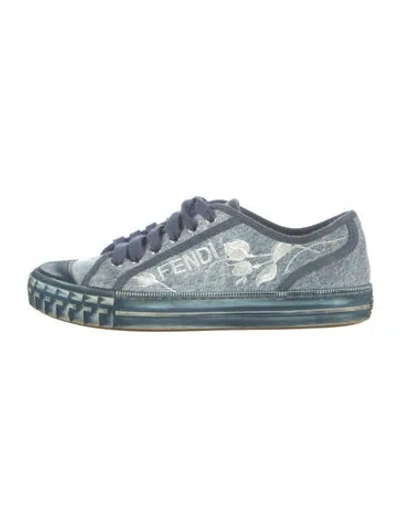 Pre-owned Fendi Denim Printed Sneakers In Blue