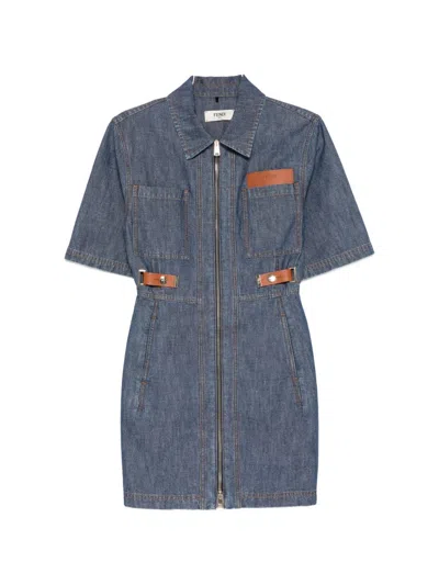 Fendi Denim Short Dress In Blue