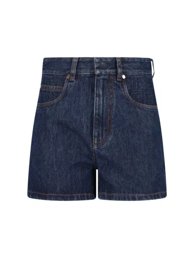 Fendi Women Blue Shorts With Logo Patch On The Rear In Denim Woman In Multi