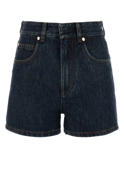 Fendi Stylish Denim Shorts With Logo Detail In Blue