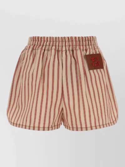 Fendi Denim Shorts Striped Pattern Embroidery Detail In Brown