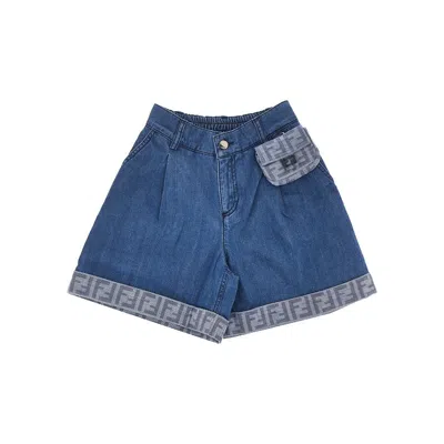 Fendi Denim Shorts With Baguette Pouch Kids In Blue