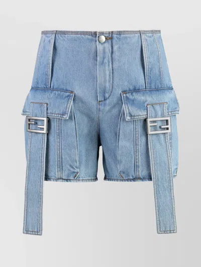 Fendi Denim Shorts With Cargo Pockets And Belt Loops