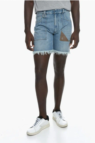 Fendi Denim Shorts With Fronged Bottom