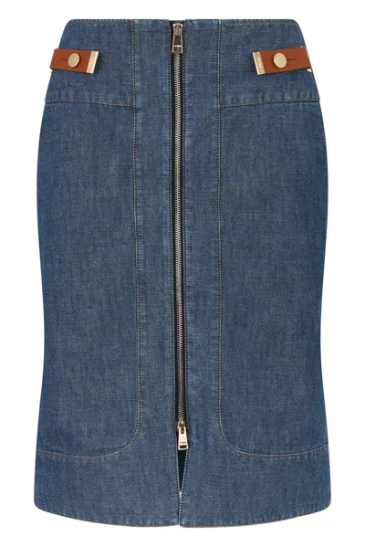Fendi Denim Skirt With Zipper In Blue