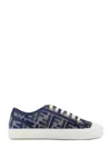 Fendi Low Top Denim Sneakers With Chenille Pattern