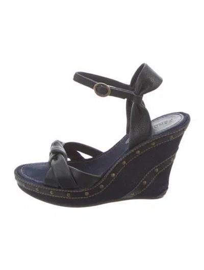 Pre-owned Fendi Denim Studded Accents Espadrilles In Blue