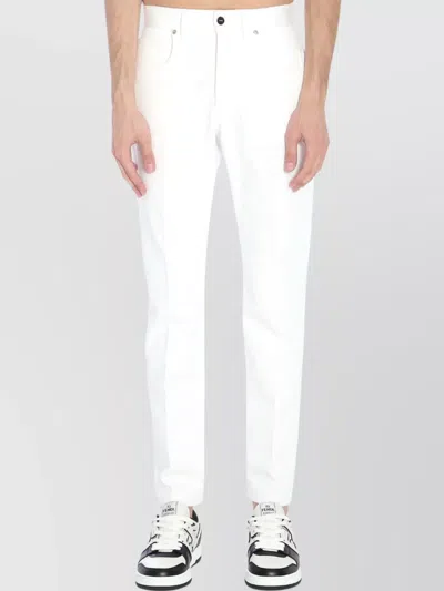 Fendi Denim Trousers Selleria Stitching Straight Legs In White