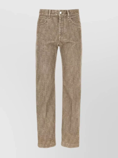FENDI DENIM TROUSERS WITH TEXTURED FABRIC AND BACK POCKETS