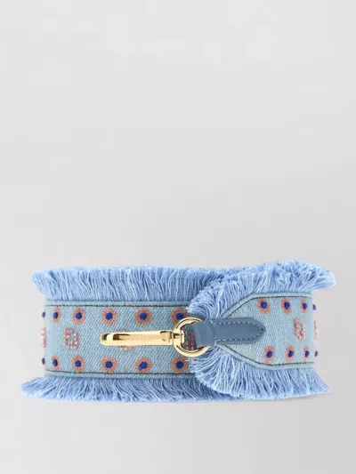 Fendi Denim You Shoulder Strap Fringe Pattern In Blue