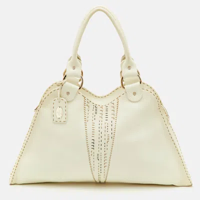 Pre-owned Fendi Devil Trapezio Off White Selleria Leather Shoulder Bag