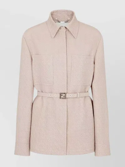Fendi Diagonal 3d Wool Blazer With Belted Waist In Pink