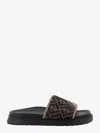 Fendi Brown Ff Jacquard And Beige Leather Slides In Brown