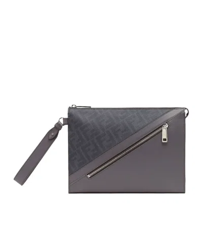 Fendi Diagonal Clutch Bag In Black