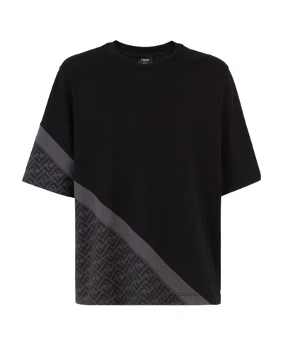 Fendi Diagonal Ff-printed Cotton T-shirt In Black