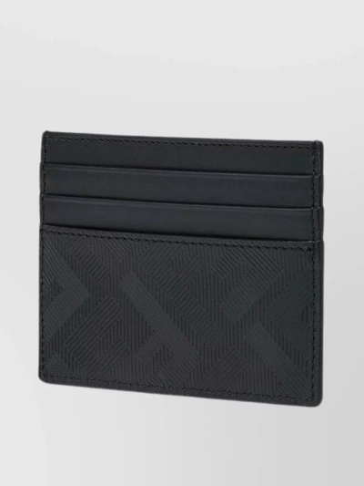 Fendi Diagonal Leather Card Holder In Black