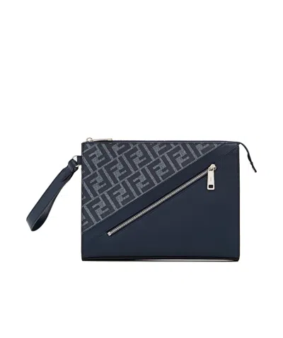 FENDI FENDI FF JACQUARD PANELLED ZIPPED CLUTCH BAG