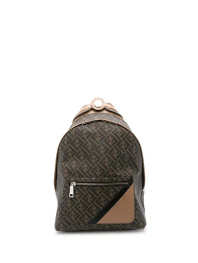 Fendi Chiodo Diagonal Ff-print Backpack In Brown