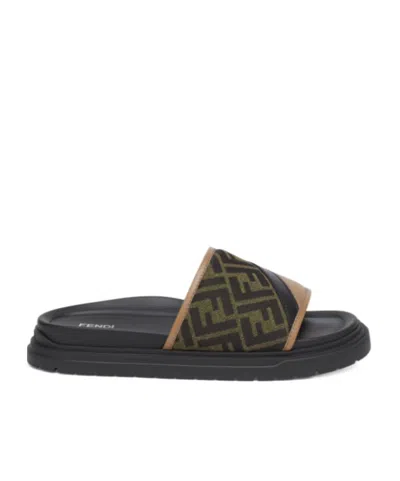 FENDI FENDI DIAGONAL FF JACQUARD SLIDES