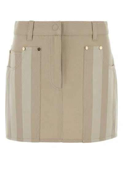 Fendi Diagonal Twill Cotton Skirt In Neutral