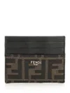 Fendi Brown Card-holder With Metal Lettering In Leather And Ff Canvas Man