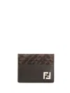 Fendi Brown Card-holder With Squared Ff Motif In Leather And Ff Canvas Man In Brown