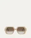 Fendi Eyewear Geometric Frame Sunglasses In Shiny Beige/gradient Brown