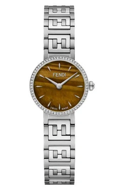 Fendi Diamond Bezel Tiger's Eye Bracelet Watch In Stainless Steel