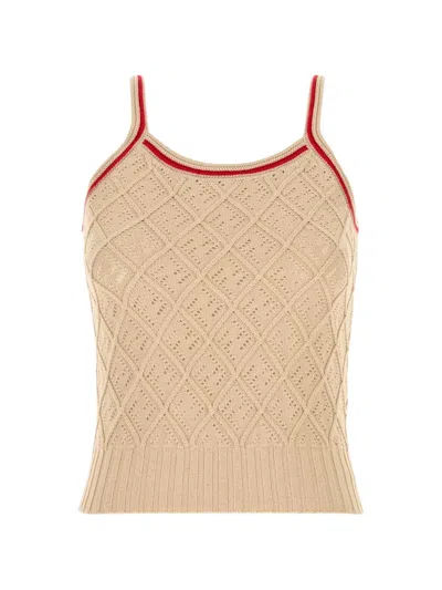 Fendi Cotton Tank Top Sleeveless Diamond Pattern In Pink