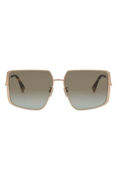 Fendi Diamonds 59mm Gradient Geometric Sunglasses In Shiny Rose Gold/green